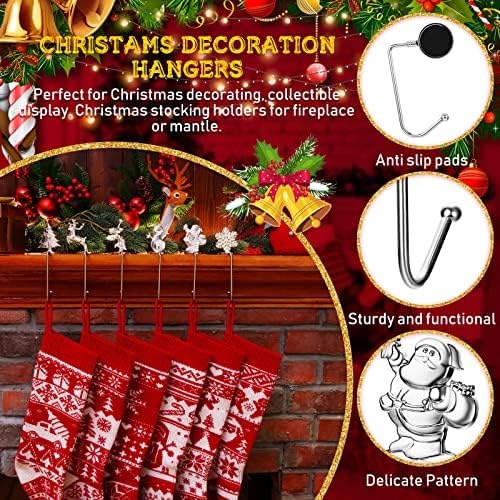 6 PCs Christmas Stocker Holder Mantel Cabranças de casca de natal para lareira em 6 ganchos de lareira de design para meias