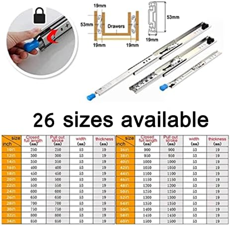 Rajados de gaveta Llylay, rolamento de esferas de extensão completa de 30 polegadas, com trava, lâminas de gavetas industriais,