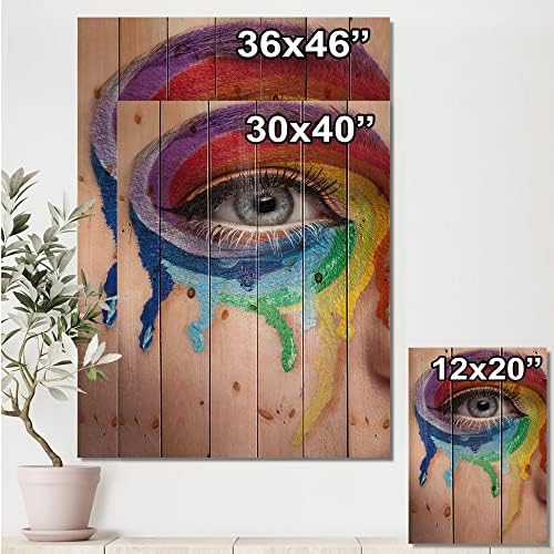 Designq Close Up Eye com cores gritadas em uma roda Around Modern e Contemporary Wood Wall Decor, Arte de parede de