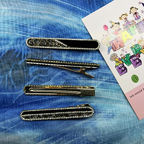 GENEFY 4 peças Rhinestone Aligator Cabines para mulheres e meninas Cabelo preto Barretas de cabelo brilhante Fashion Hairgrip Wedding