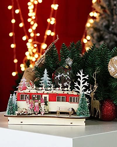 Bus de madeira iluminados por Natal de U/B LED LED de madeira Light Up Christmas Vintage Bus de Natal Peça central Decorativa de