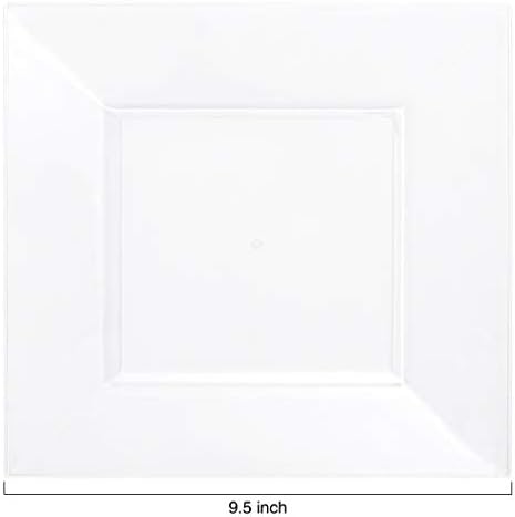 WDF 60pcs placas plásticas transparentes-9,5 polegadas quadradas-Placas descartáveis-Placas de jantar de plástico quadrado premium