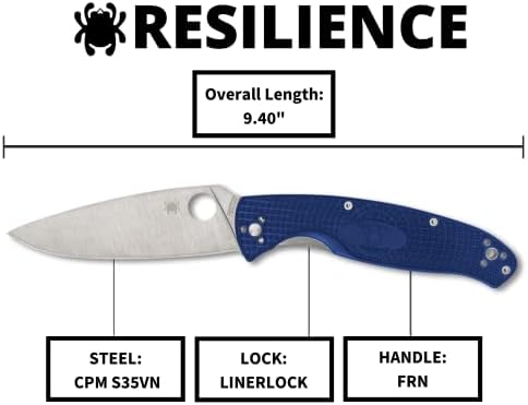 Spyderco Resiliência Faca dobrável leve com CPM S35VN Lâmina de aço inoxidável e alça de FRN azul durável - PlainEge