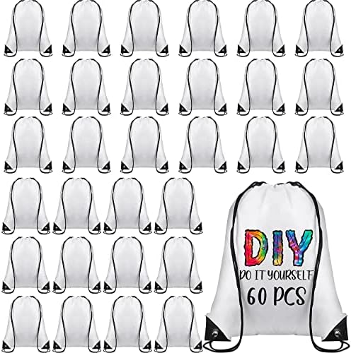 60 PCs sublimação Backpack Backpack Bulk Branco Sublimação Bolsas de cordão em branco Sacos de ginástica reutilizável Esporte