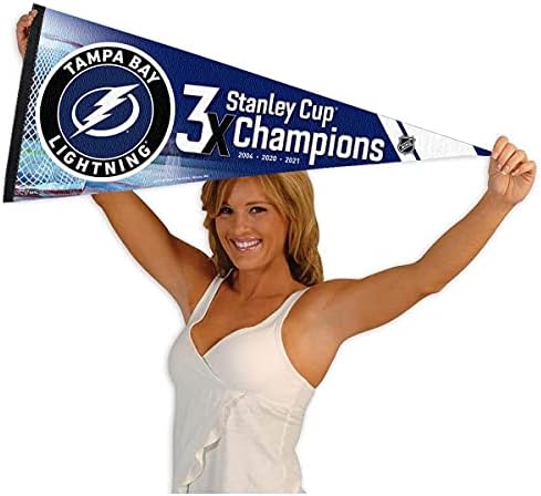 Tampa Bay Lightning 3 Time Cup Champions Pennant Banner Flag