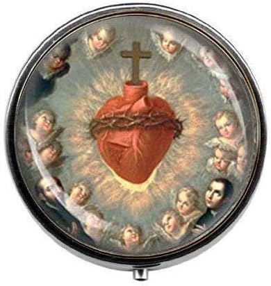 Nosso Senhor Sagrado Coração W Saints and Cherunes - Medalha Católica Jóias Cristãs Religiosas - Caixa de Perequinas de Photo de Arte