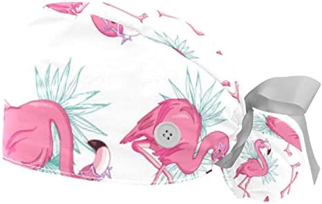 Kigauru 2 pacote Capace de trabalho feminino com botões Torne de fita de volta Flamingo rosa Tampas de cabelo compridas