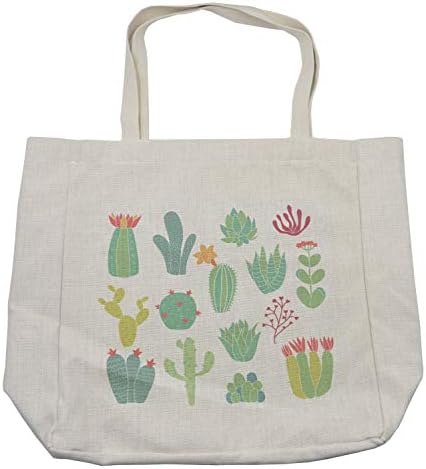 Bolsa de compras de cactos de Ambesonne, cactos desenhados à mão, plantas domésticas que florescem suculentas tropicais