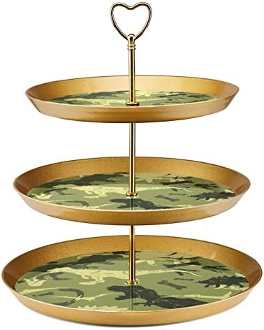 Stands de bolo Conjunto de 3, Grunge Camouflage Dinosaurs Bolo Pedestal Display Table Tabel Sobessert Stand para Celebração do