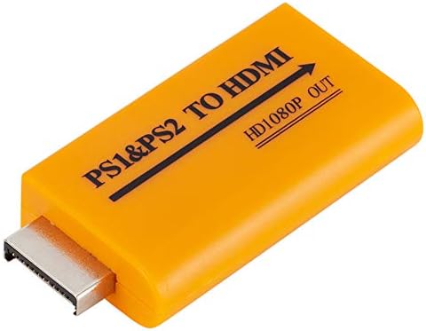 Fansipro PS1/PS2 para HDMI Adaptador de conversor com saída de áudio analógico Mini portátil, 2,8 * 1,4 * 0,5, laranja