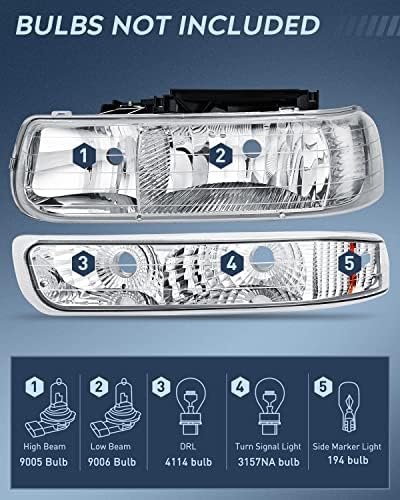 Nilight Headlight para 1999 2000 2001 2002 Chevy Silverado Avalanche 1500 1500HD 2500 2500HD 3500 Chevrolet Tahoe Suburbano Suburban