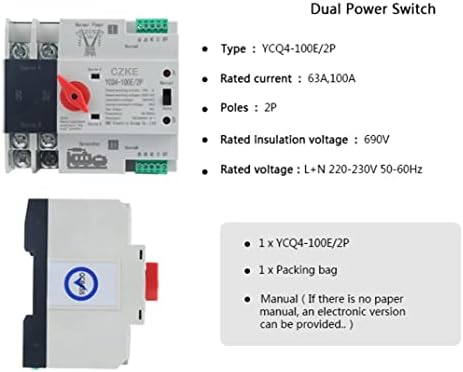 AMSH YCQ4-100E/2P DIN RAIL 2P ATS POWER DUAL POWER AUTRIMÁTICO CURSHETOR SELECTOR ELÉTRICO POWER UNINTERRUPTADO 63A 100A