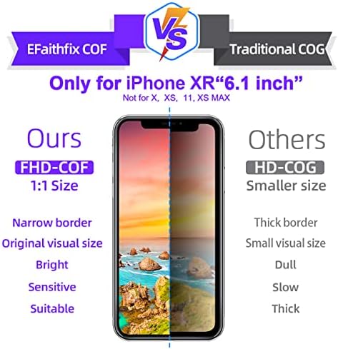 Efaithfix para iPhone XR Solução de substituição COF de 6,1 polegadas LCD LCD Conjunto de quadros 3D Digitalizador