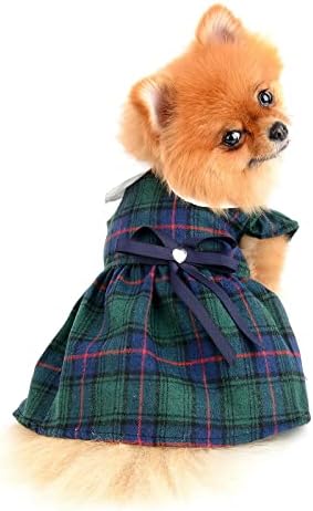 Vestido de cachorro padeful vestido xadrez vintage para pequenos animais de estimação meninas primavera verão macio confortável roupas de cachorro gatos de uma peça, verde, s