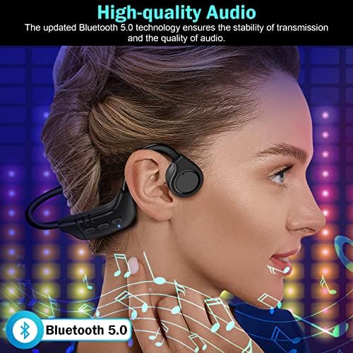 Fones de ouvido de condução óssea, fones de ouvido Bluetooth de orelha aberta com fones de ouvido sem fio MIC MP3 com memória de 8