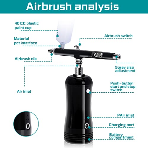 Kit de airbrush atualizado - 5V kit de arco de ar de 0,3 mm de ar -mato de 5V para modelos de pintura, tatuagem, maquiagem, prego,