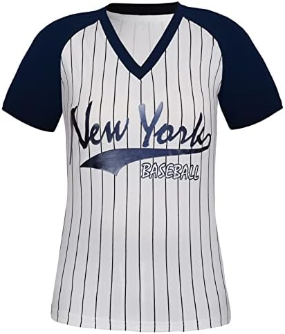 Geneisteck Womens City Fãs Baseball Cage v Neck Fãs Raglan camisetas - White & Navy