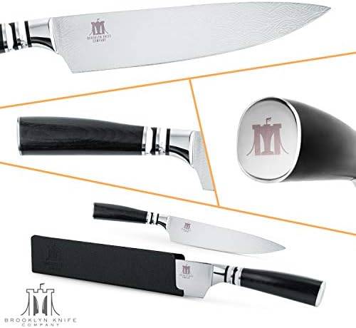 Brooklyn Knife Co. Chef Knife - Japanese Seigaiha Series - Aço de alto carbono gravado 8 polegadas