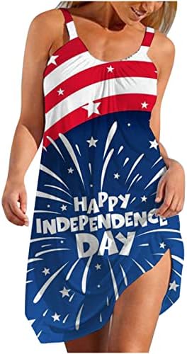 Mini vestido de HCJKDU para mulheres, estrela sem mangas de mangas de 4 de julho de julho, vestido do dia da independência, impressão