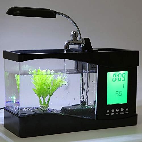 Zyzmh USB Desktop Mini Fish Tank Aquário LCD Timer Despertador Lâmpada LED LUZ LIGH