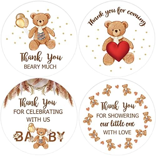 80 Muito obrigado Beary Muitos adesivos, chá de bebê urso, obrigado adesivos, festas de aniversário de urso a favor das decorações