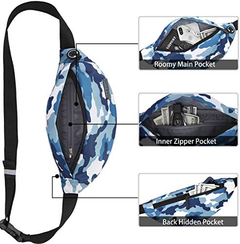 Maxtop Fanny Pack for Men Women Waist Pack bolsa com fone de ouvido e bolsos de 3 zíper tiras ajustáveis