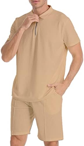 Yaogro pólo shorts roupas masculino de 2 peças roupas de praia trajes de verão de traje curto de manga curta para festa casual