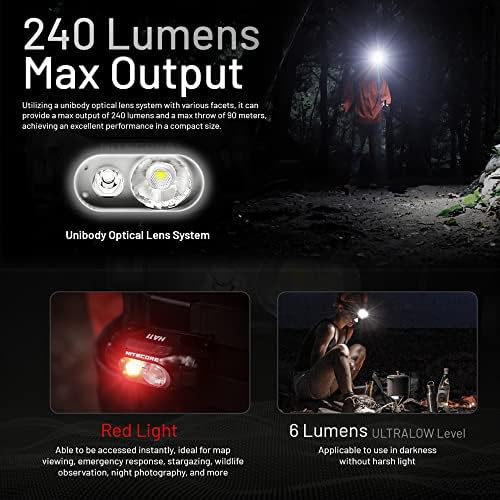 NITECORE HA11 Camping farol, 240 Lumen Ultra Lightweight, Use 1XAA Battery com Organizador Tático Lumen