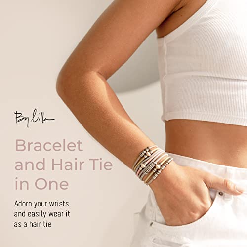 Por Lilla Silver Oak Stack Ponytails Cabelas e pulseiras - Conjunto de 8 pulseiras de gravata para o cabelo - laços para mulheres