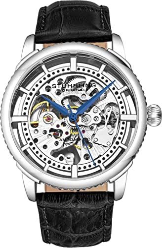 Stuhrling Original masculino automático de relógio automático Skeleton Aço inoxidável Self Winding Watch With Premium Leather