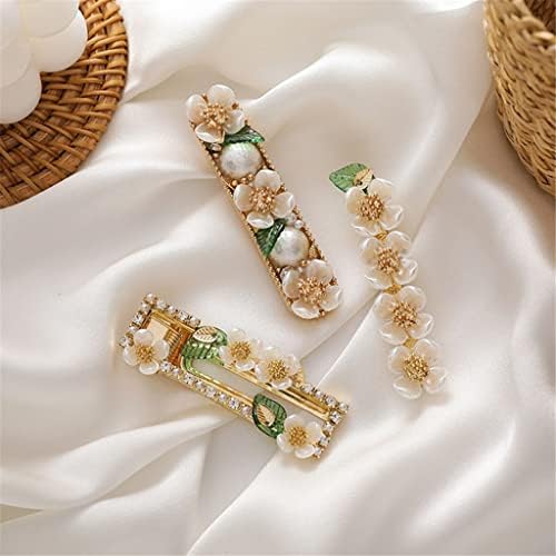 Miaohy Pear Flor Hairpin Doce e fofo Shell Flower clipe verde Folha de mola de mola clipe Cabinho de cabelo Cabelo (cor: