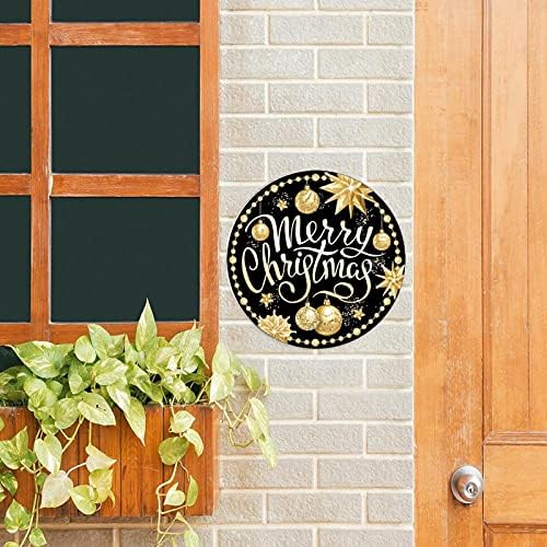 AROGGELD Feliz Natal Round Metal Sign Black Gold ornament Wringl Metal Tin Sign 12x12 '' Placa de metal rústica para