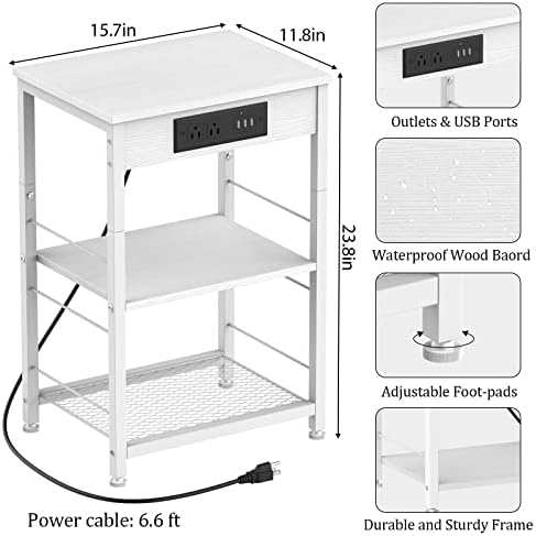 Norceesan NightStand com a estação de carregamento Tabelas de extremidade Mesa lateral branca com portas e saídas USB mesa de cabeceira