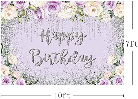 Mehofond roxo feliz aniversário pano de fundo roxo e branco prata floral brilho de aniversário decoração banner festa de aniversário