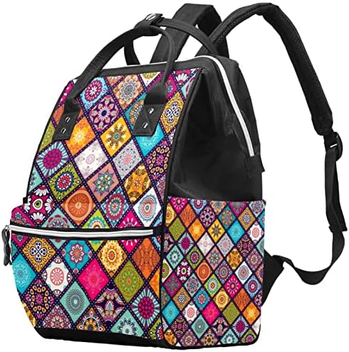 Mochila de viagem Guerotkr, bolsas de fraldas, bolsa de fraldas de mochila, padrão de xadrez de flores colorido retrô