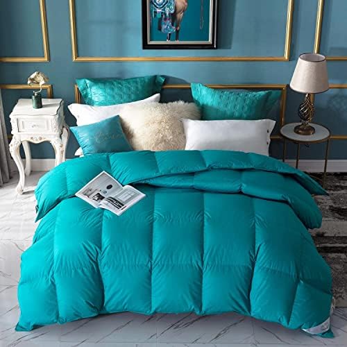 Warmkiss Peaxeight Turquoise Down Consold King Size, de algodão que quente e macio, luxuoso, inserção de edredão com 8 laços de