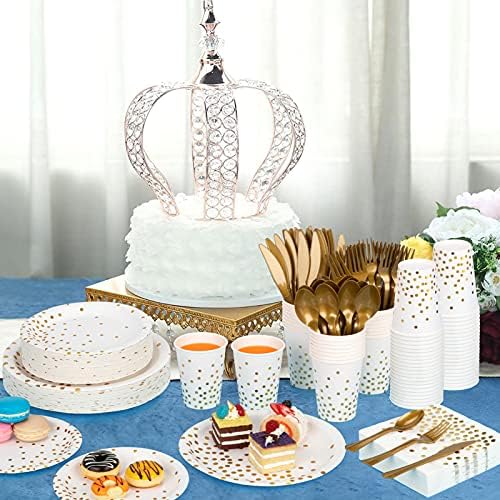 Party Partylamb White e Gold Party Supplies 350pcs Conjunto de jantar descartável, jantar de papel/sobremesa Placas Guardana