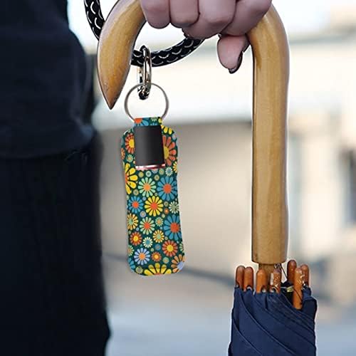 Yuuxorilu Small Bolsa Bolsa Abstract Hippie Daisy Flor Flor Portátil Balmos de Balms Pocket com Correntes -chave Titular