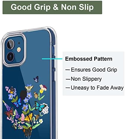Caso UNOV compatível com o iPhone 12 mini capa limpa com design Slim Protective Soft TPU Padrão em relevo de 5,4 polegadas