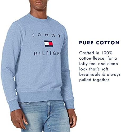 Tommy Hilfiger Men's Long Slave Fleece Logo Crewneck Sweatshirt