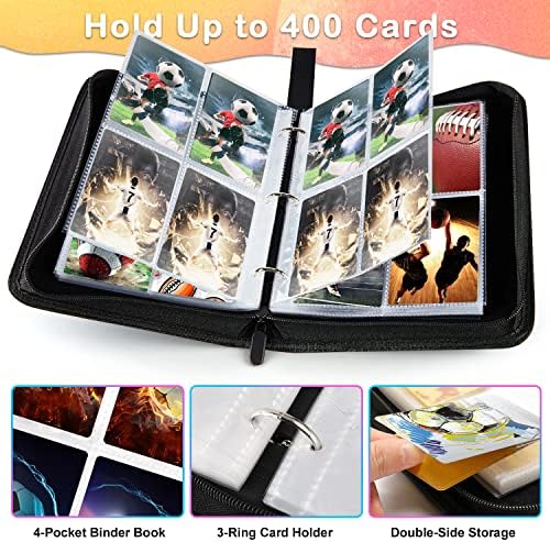 Binder de cartão de negociação com mangas, titular de livros de cartas com 4 bolsos para cartas de jogo esportivo, encaixa o álbum