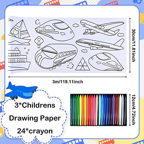 Rolo de desenho infantil de 3 peças com 24 cores Triangular Crayon Wall Coloring Poster Repetível pasta pegajosa pintura