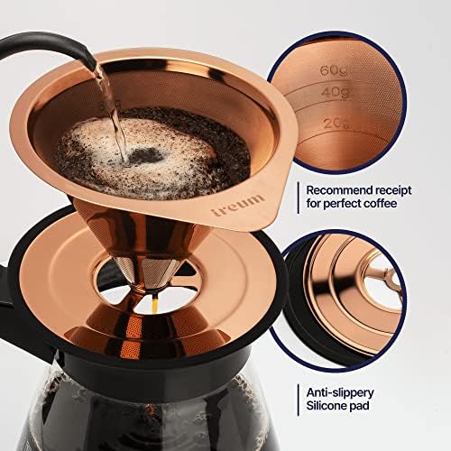 IREUM GOURMET POLE SOBRE CAFÉMIA-MUSH DE ARIGADO, PAPELO, Despeje sobre o filtro de café com gotejamento e base de silicone não-lip,