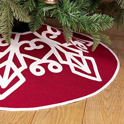 Saia de árvore de Natal de Hohotime Burlap com floco de neve branco, estampado de saia de árvore vermelha de 30 polegadas para