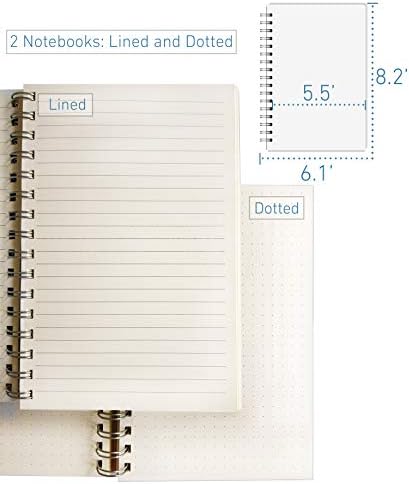 Cadernos em espiral de Le Vent A5 - Conjunto de Diário Davitado e Lineado - 200 páginas cremsas - 100 gsm de papel de espessura