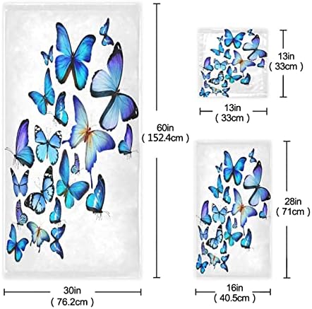 Alaza muitas borboletas azuis Toalhas de banho Conjunto decorativo de luxo de 3, 1 toalha de banho 1 toalha de mão 1 pano de pano