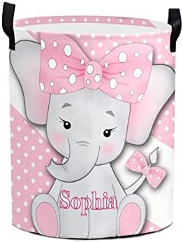 Polka dot fofo elefante elefante grande cesta de lavanderia Nome personalizado Roupa dobrável Bolsa de roupas dobráveis