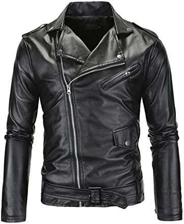 Maiyifu-Gj Men Jaqueta de Motocicleta Faux Casaco de Motocicleta Retro com capa de Lapela Pu Biker Zipper assimétrico Slim Outwear sobretudo