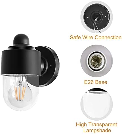 Fudesy Outdoor Wall Lighttle para casa, Jelly Jar Varanda Lanterna Lanterna com acabamento preto, exterior de montagem de