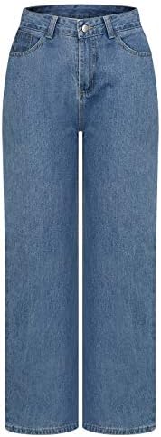 Mulheres da moda Jeans de jeans de tamanho alto Canda alta bolso solto azul colorido estampado de zíper calça para mulheres